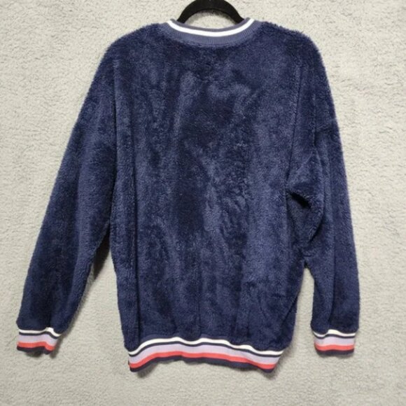 Aerie Women's Relaxed Pullover Navy Blue Terry Cloth Vintage Style Long Sleeve L - Picture 2 of 7